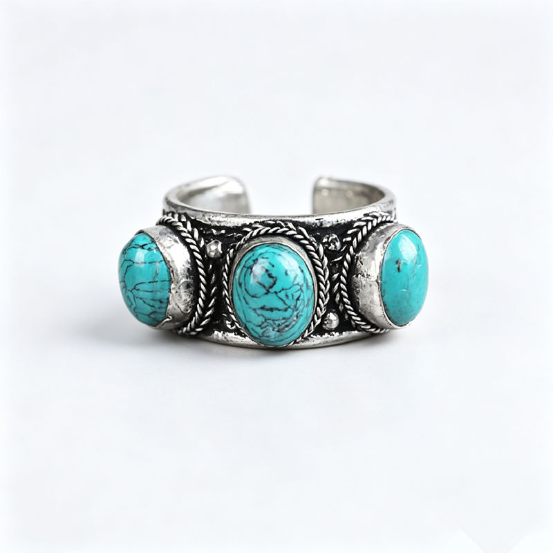 Ethnic Fashion Com - Tibetan Rings Copper inlaid 3 Turquoise
