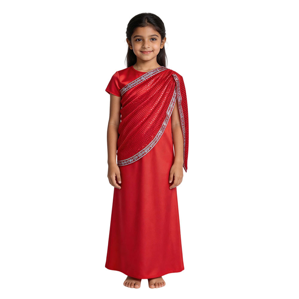 Ethnic Gown - Girls Red Indian Ethnic Sequin Gown