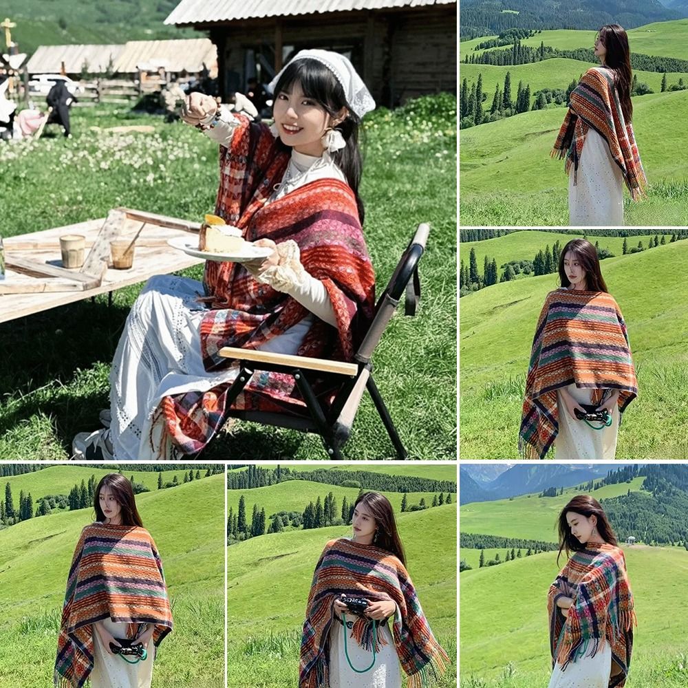Winter Ethnic Fashion For Women - Fashion Bohemian Mongolian Poncho Gradient Color
