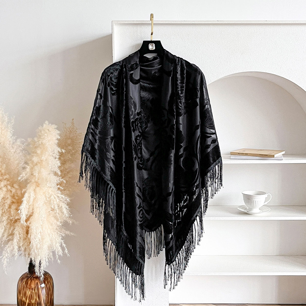 Retro Velvet Tassel Scarf Flor - огляд і ціна Winter Ethnic Fashion For Women