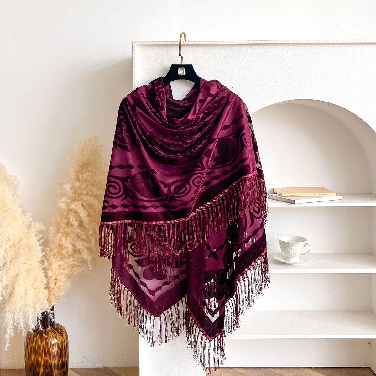 Retro Velvet Tassel Scarf Flor - огляд і ціна Winter Ethnic Fashion For Women